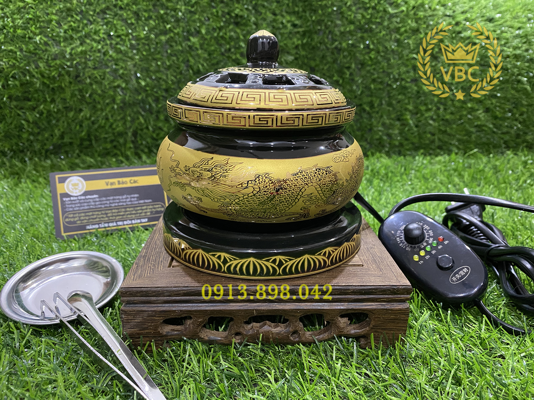 Lư điện xông trầm hương họa tiết rồng màu vàng, xông được cả tinh dầu, gỗ thơm - Lò điện xông trầm họa tiết rồng